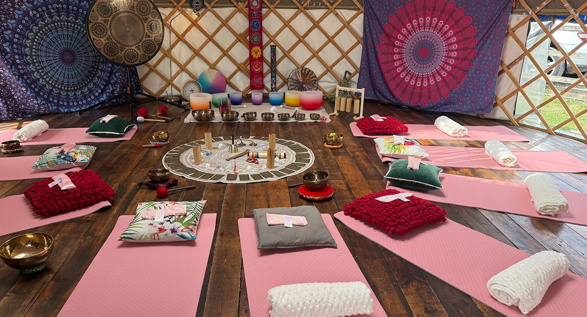 Surrey sound bath studio with blankets and singing bowls